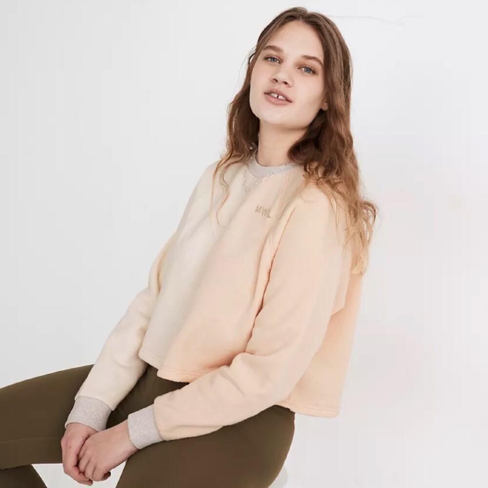 MADEWELL Sweatershirt the MLW Airterry Colorblock Crop in Peach and Cream Small - Picture 2 of 10
